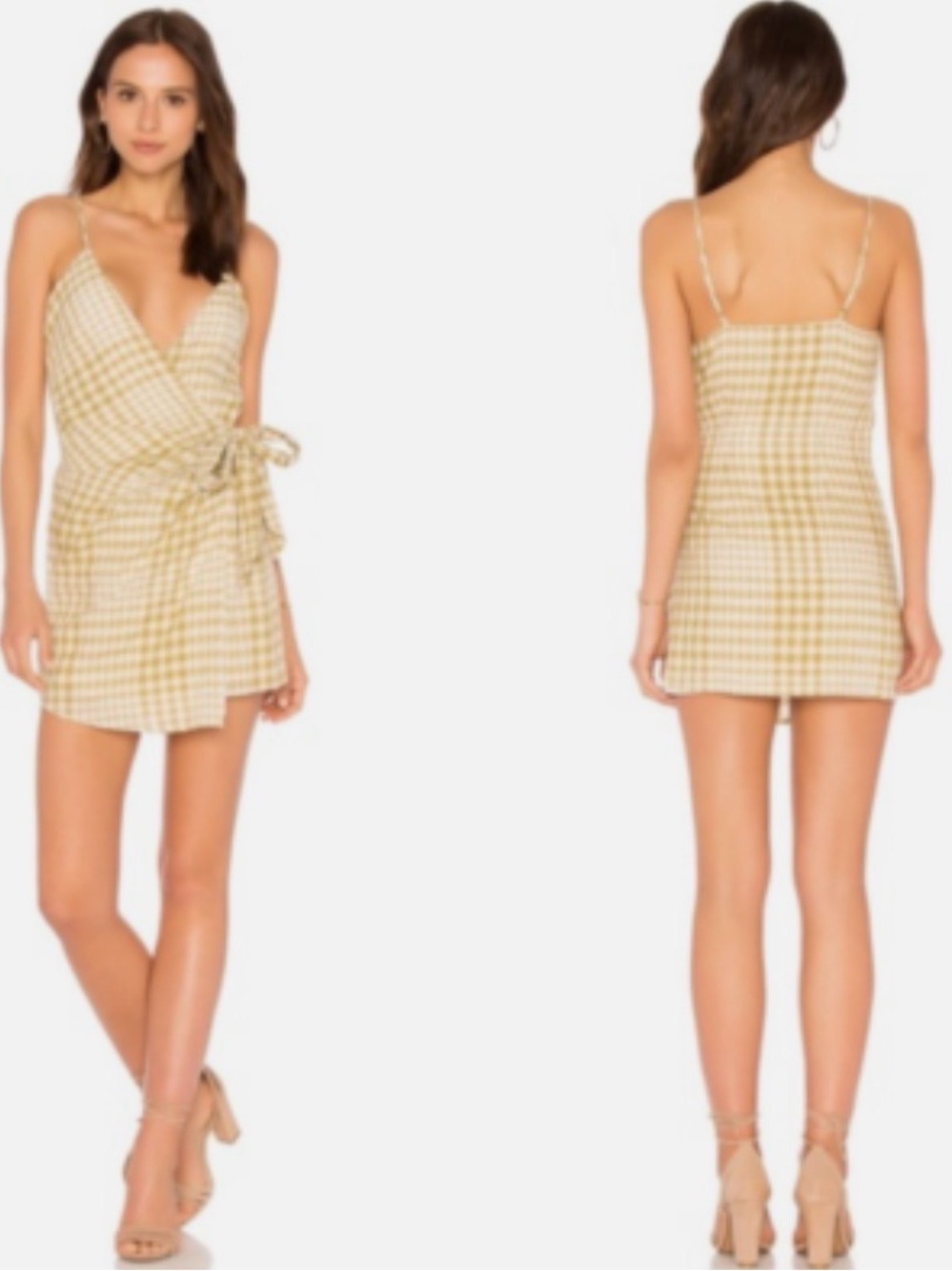 Free People Green Plaid Wrap Mini Dress